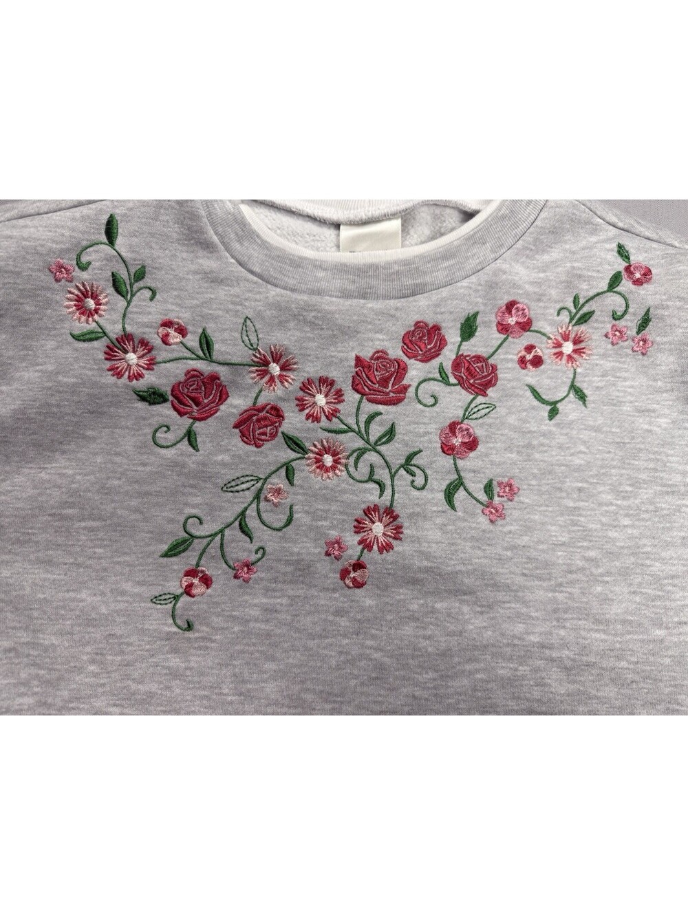 Blair Women’s Small Gray Floral Embroidered Crewneck Sweatshirt Long Sleeve - Picture 6 of 7